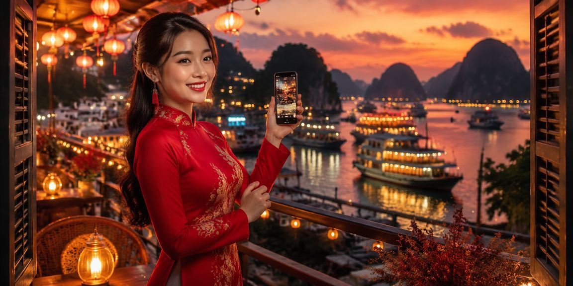 Người dùng Việt Nam chơi casino trực tuyến trên điện thoại tại vịnh Hạ Long